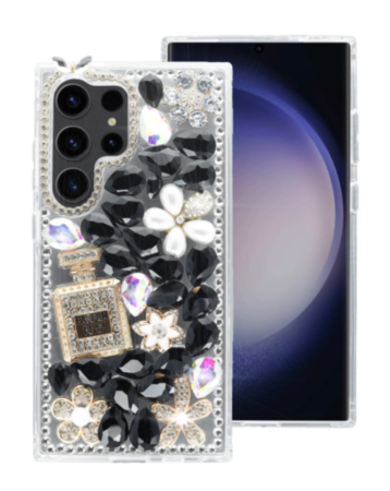 Crystal Flower Perfume Silicone Hard Case - BLACK for Galaxy S24 Ultra (Only Ground Shipping)