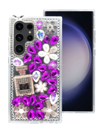 Crystal Flower Perfume Silicone Hard Case - PURPLE for Galaxy S24 Ultra (Only Ground Shipping)