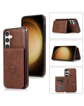 Leather Pocket Wallet Case for Galaxy S25FE (BROWN) (Only Ground Shipping)
