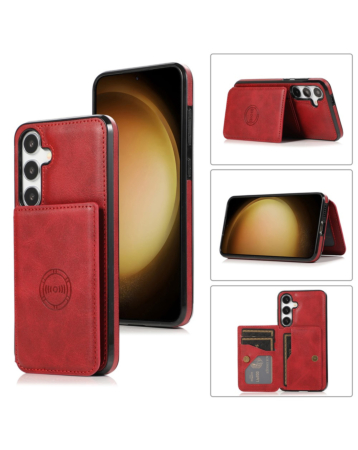 Leather Pocket Wallet Case for Galaxy S25FE (RED) (Only Ground Shipping)