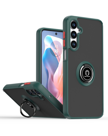 Hard PC Rear / Soft TPU Colorful Border Case with I - ring Holder - DARK GREEN Galaxy S25 FE (Only Ground Shipping)