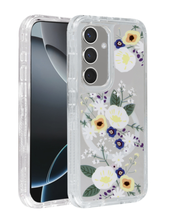 Flower Design Transparent Case with Wireless Charger - Style 3 for Galaxy S25FE (Only Ground Shipping)