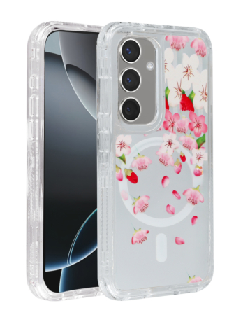Flower Design Transparent Case with Wireless Charger - Style 6 for Galaxy S25FE (Only Ground Shipping)