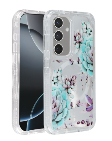 Flower Design Transparent Case with Wireless Charger - Style 8 for Galaxy S25FE (Only Ground Shipping)