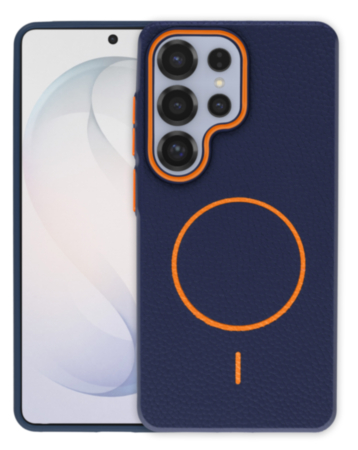 Magnetic Leather Soft Cases (WAYNE BLUE & ORANGE) for Galaxy S25 Ultra (Only Ground Shipping)