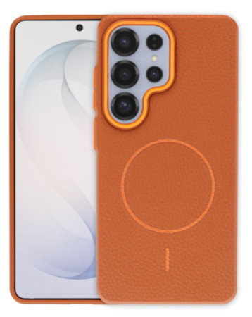 Magnetic Leather Soft Cases (GOLDEN BROWN) for Galaxy S25 Ultra (Only Ground Shipping)