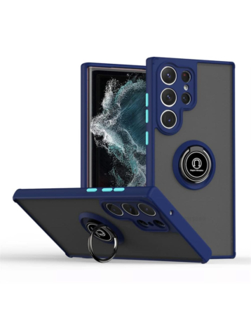 Galaxy S25 Ultra Hard PC Rear / Soft TPU Colorful Border Case with I - ring Holder - NAVT BLUE (Only Ground Shipping)
