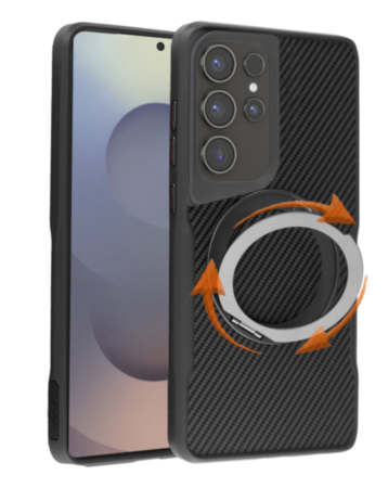 Premium Quality Magnetic Protective Case with 360 Rotating Ring Stand for Galaxy S25 Ultra (BLACK) (Only Ground Shipping)