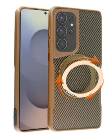 Premium Quality Magnetic Protective Case with 360 Rotating Ring Stand for Galaxy S25 Ultra (GOLD) (Only Ground Shipping)