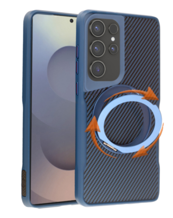 Premium Quality Magnetic Protective Case with 360 Rotating Ring Stand for Galaxy S25 Ultra (NAVY) (Only Ground Shipping)