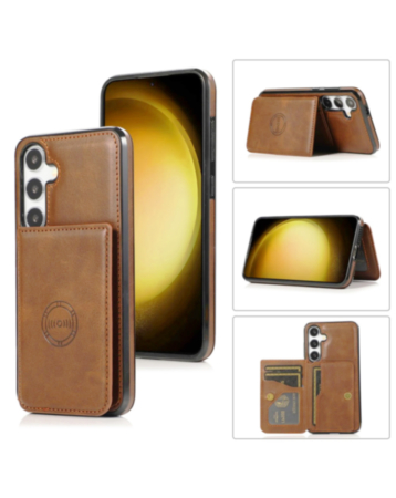 Galaxy S26 Leather Pocket Wallet Case - BROWN (Only Ground Shipping)