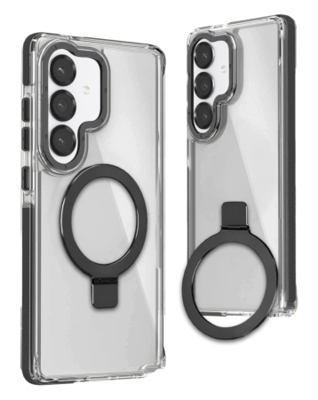 Galaxy S26 Thin Magnetic Clear Case with Camera Stand Kickstand - BLACK (Only Ground Shipping)