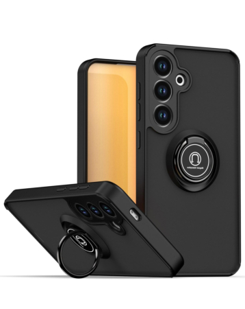 Hard PC Rear Colorful Border Case with Ring Holder - BLACK for Galaxy S26 Plus  (Only Ground Shipping)