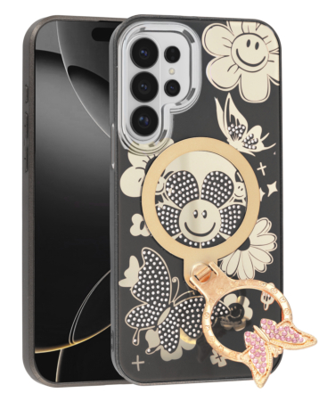 Luxury Diamond Shiny Cases with Butterfly Ring Design - BLACK for Galaxy S26 Ultra (Only Ground Shipping)