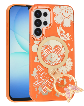 Luxury Diamond Shiny Cases with Butterfly Ring Design - ORANGE for Galaxy S26 Ultra (Only Ground Shipping)