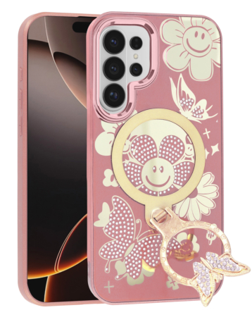 Luxury Diamond Shiny Cases with Butterfly Ring Design - ROSE GOLD for Galaxy S26 Ultra (Only Ground Shipping)