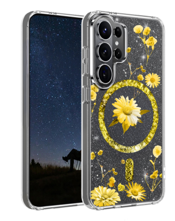 Galaxy S26 Ultra Floral Magnetic Case - GOLD (Only Ground Shipping)
