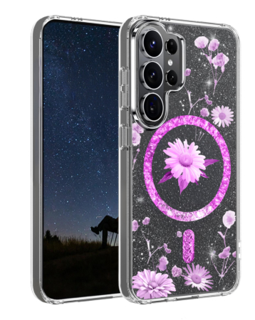 Galaxy S26 Ultra Floral Magnetic Case - HOT PINK (Only Ground Shipping)