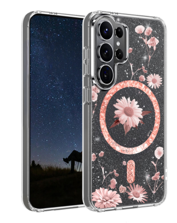 Galaxy S26 Ultra Floral Magnetic Case - LIGHT PINK (Only Ground Shipping)