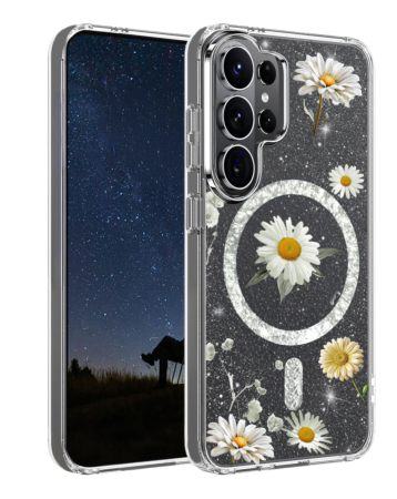 Galaxy S26 Ultra Floral Magnetic Case - SILVER (Only Ground Shipping)