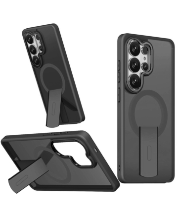Slim Translucent  Wireless Charging Case with Folding Stand -BLACK  for Galaxy S26 Ultra (Only Ground Shipping)