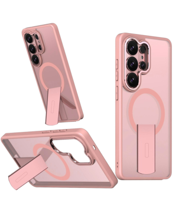 Slim Translucent  Wireless Charging Case with Folding Stand -PINK  for Galaxy S26 Ultra (Only Ground Shipping)