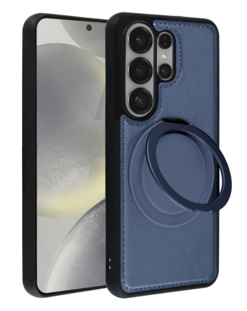 Slim Leather Case with Wireless Charging Kickstand - BLUE for Galaxy S26 Ultra (Only Ground Shipping)