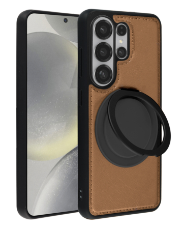 Slim Leather Case with Wireless Charging Kickstand - BROWN for Galaxy S26 Ultra (Only Ground Shipping)