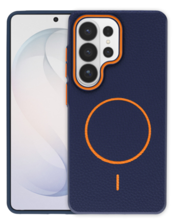 Magnetic Leather Soft Cases (WAYNE BLUE & ORANGE) for Galaxy S26 Ultra (Only Ground Shipping)