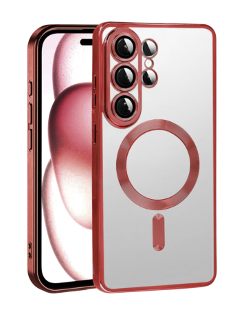 Galaxy S26 Ultra Shiny Wireless Charging Clear Case - RED  (Only Ground Shipping)