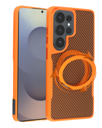 Premium Quality Magnetic Protective Case with 360 Rotating Ring Stand for Galaxy S26 Ultra (ORANGE) (Only Ground Shipping)