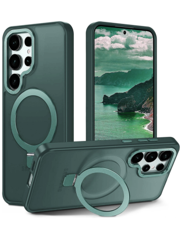 Galaxy S26 Ultra Carbon Wireless Charging Case with Ring Stand - GREEN (Only Ground Shipping)