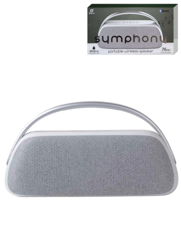 SYMPHONY Waterproof Luxe Fabric Speaker with Metal Handle - WHITE (Only Ground Shipping)