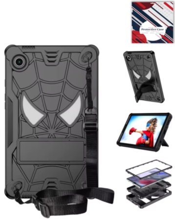 Rugged SpiderGrip Tablet Case with Kickstand & Shoulder Strap (BLACK) for Galaxy Tab A9 2023 (8.7") (X110, X115, X117) (Only Ground Shipping)