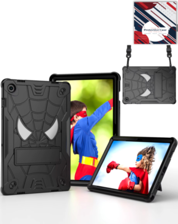 Rugged SpiderGrip Tablet Case with Kickstand & Shoulder Strap (BLACK) for Galaxy Tab A9 Plus 2023 (11") (X210, X216, X218) (Only Ground Shipping)