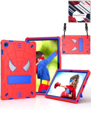 Rugged SpiderGrip Tablet Case with Kickstand & Shoulder Strap (RED & BLUE) for Galaxy Tab A9 Plus 2023 (11") (X210, X216, X218) (Only Ground Shipping)