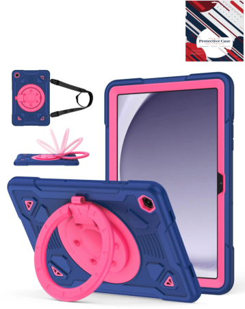Shockproof Heavy Duty Stand Case with Pen Slot - NAVY BLUE & HOT PINK for Galaxy Tab A9 Plus 2023 (11") (X210, X216, X218) (Only Ground Shipping)