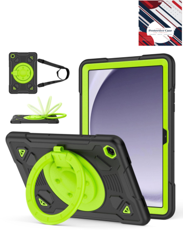 Shockproof Heavy Duty Stand Case with Pen Slot - BLACK & GREEN for Galaxy Tab A9 Plus 2023 (11") (X210, X216, X218) (Only Ground Shipping)