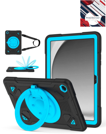 Shockproof Heavy Duty Stand Case with Pen Slot - BLACK & BLUE for Galaxy Tab A9 Plus 2023 (11") (X210, X216, X218) (Only Ground Shipping)