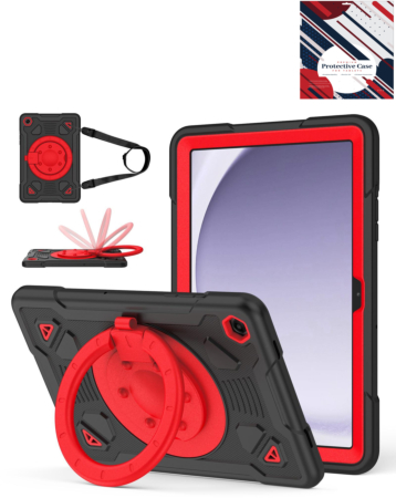 Shockproof Heavy Duty Stand Case with Pen Slot - BLACK & RED for Galaxy Tab A9 Plus 2023 (11") (X210, X216, X218) (Only Ground Shipping)