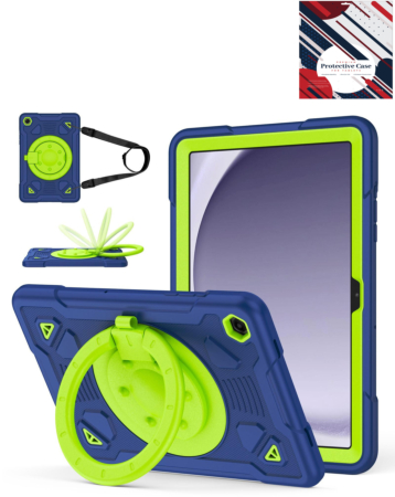 Shockproof Heavy Duty Stand Case with Pen Slot - NAVY BLUE & GREEN for Galaxy Tab A9 Plus 2023 (11") (X210, X216, X218) (Only Ground Shipping)