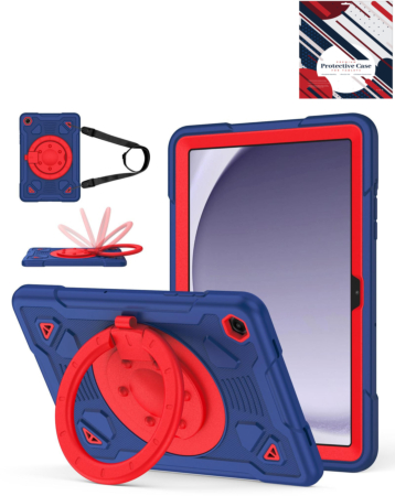 Shockproof Heavy Duty Stand Case with Pen Slot - NAVY BLUE & RED for Galaxy Tab A9 Plus 2023 (11") (X210, X216, X218) (Only Ground Shipping)