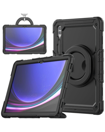 Silicone Case with 360 Folding Handle Grip - BLACK for Galaxy Tab S10 Ultra / S9 Ultra / S8 Ultra (14.6") (Only Ground Shipping)