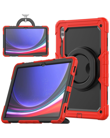 Silicone Case with 360 Folding Handle Grip - RED for Galaxy Tab S10 Ultra / S9 Ultra / S8 Ultra (14.6") (Only Ground Shipping)