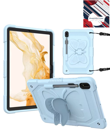 Protective Butterfly Stand Design Case - BABY BLUE for Galaxy Tab S9 / Tab S9 FE / Tab S10 FE / Tab S10 Lite (Only Ground Shipping)