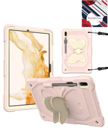 Protective Butterfly Stand Design Case - PINK for Galaxy Tab S9 / Tab S9 FE / Tab S10 FE / Tab S10 Lite (Only Ground Shipping)