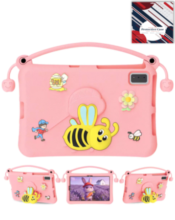 Kids Shockproof Tablet Case with Bee Handle Stand (PINK) for Galaxy Tab S9 / Tab S9 FE / Tab S10 FE / Tab S10 Lite (Only Ground Shipping)