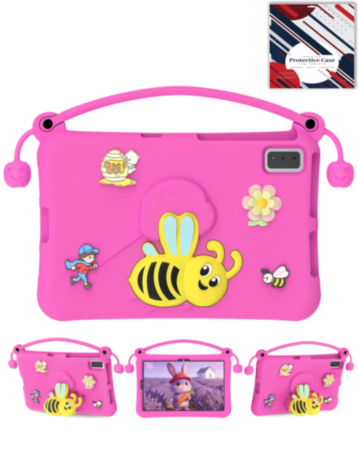 Kids Shockproof Tablet Case with Bee Handle Stand (HOT PINK) for Galaxy Tab S9 / Tab S9 FE / Tab S10 FE / Tab S10 Lite (Only Ground Shipping)