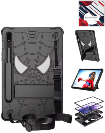 Rugged SpiderGrip Tablet Case with Kickstand & Shoulder Strap (BLACK) for Galaxy Tab S9 / Tab S9 FE / Tab S10 FE / Tab S10 Lite (Only Ground Shipping)