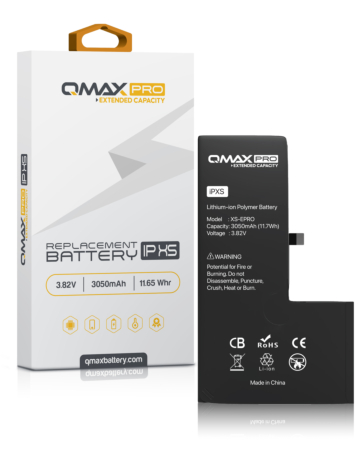 Order the QMAX Pro extended capacity replacement battery for iPhone XS with 3050 mAh.
